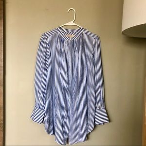 LOFT Blue & White Striped Button Down Blouse